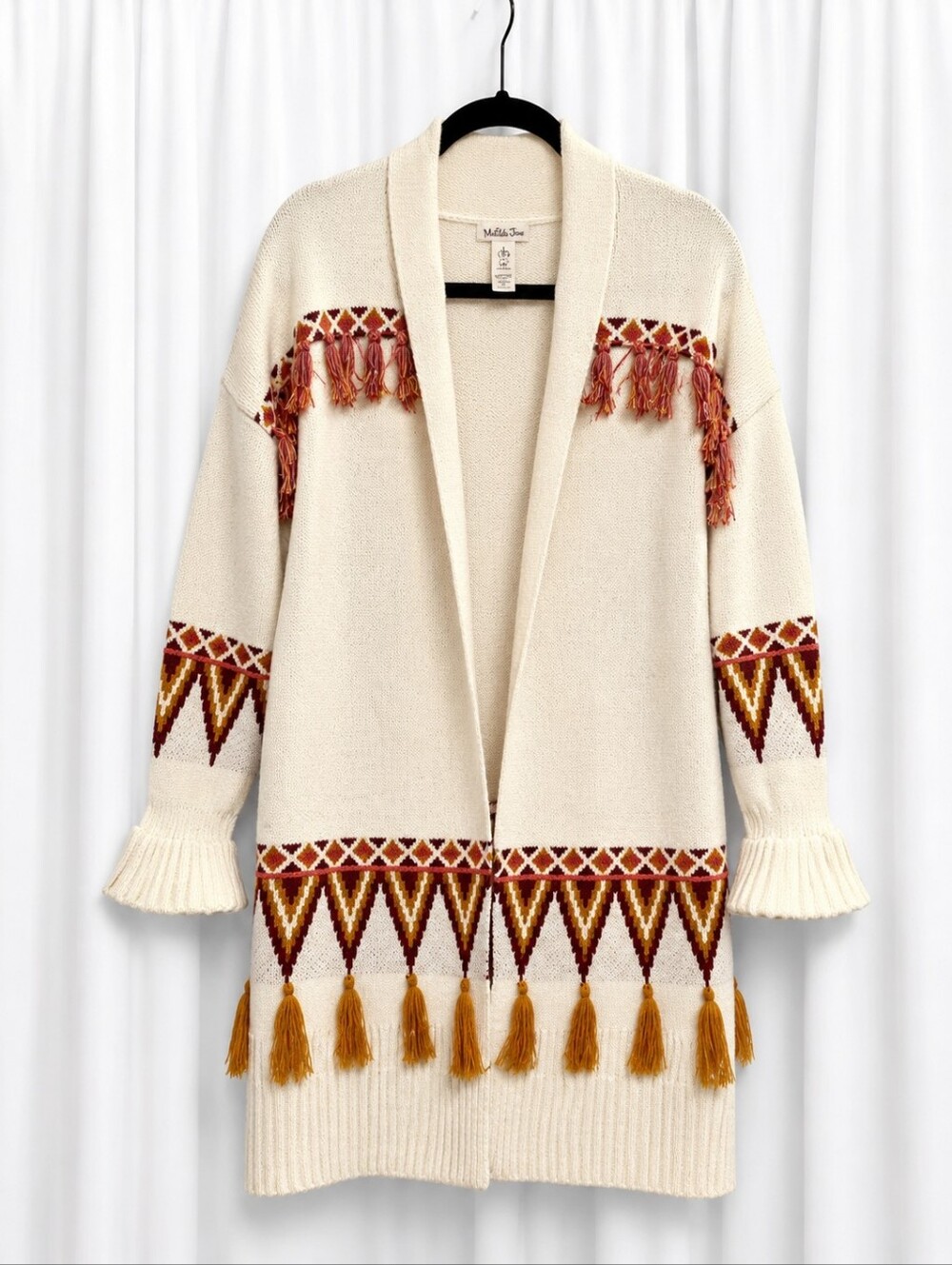 Matilda Jane Gingersnap Cardigan Cream Geometric Tassel Fringe Bogo Sweater